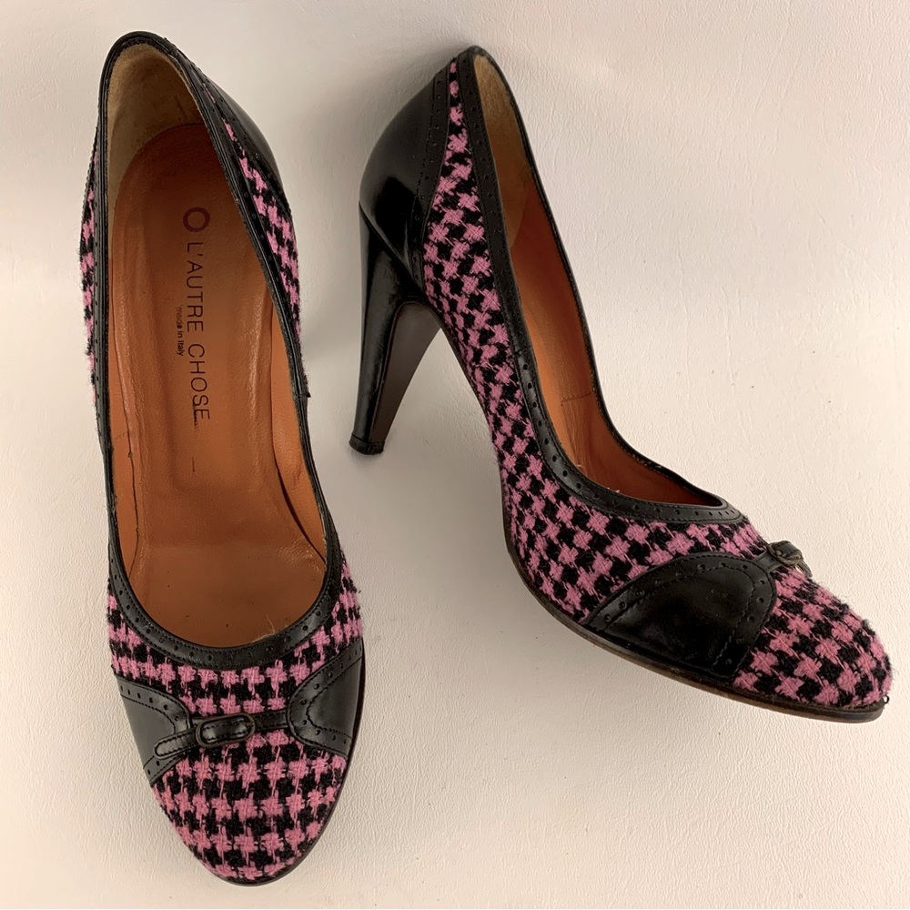 L’ AUTRE CHOSE Pink and Black Houndstooth Heels